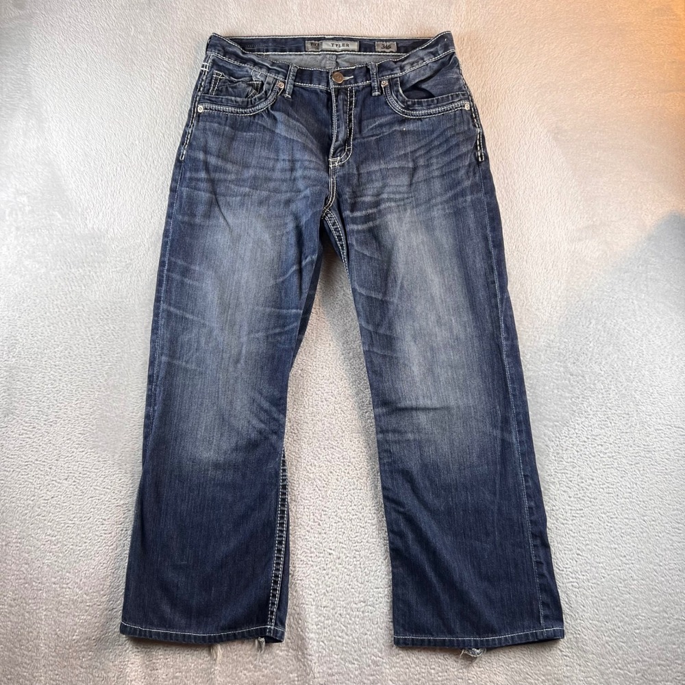 BKE Tyler Mens Relaxed Straight Leg Jeans Dark Wash Contrast Stitch 34S